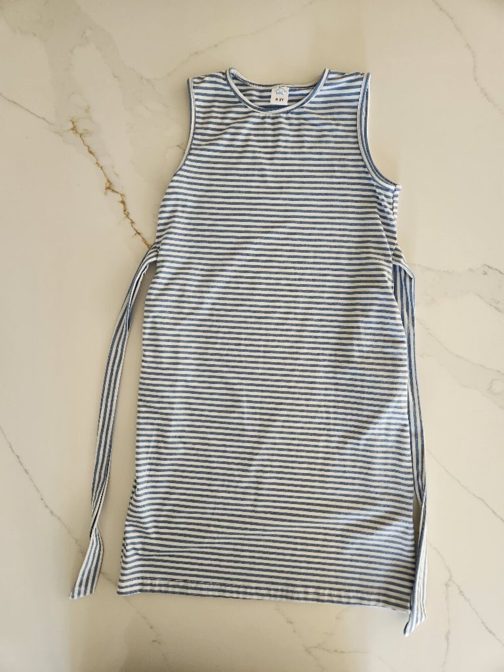 Striped Sleeveless Dress with Belt Size 8-9